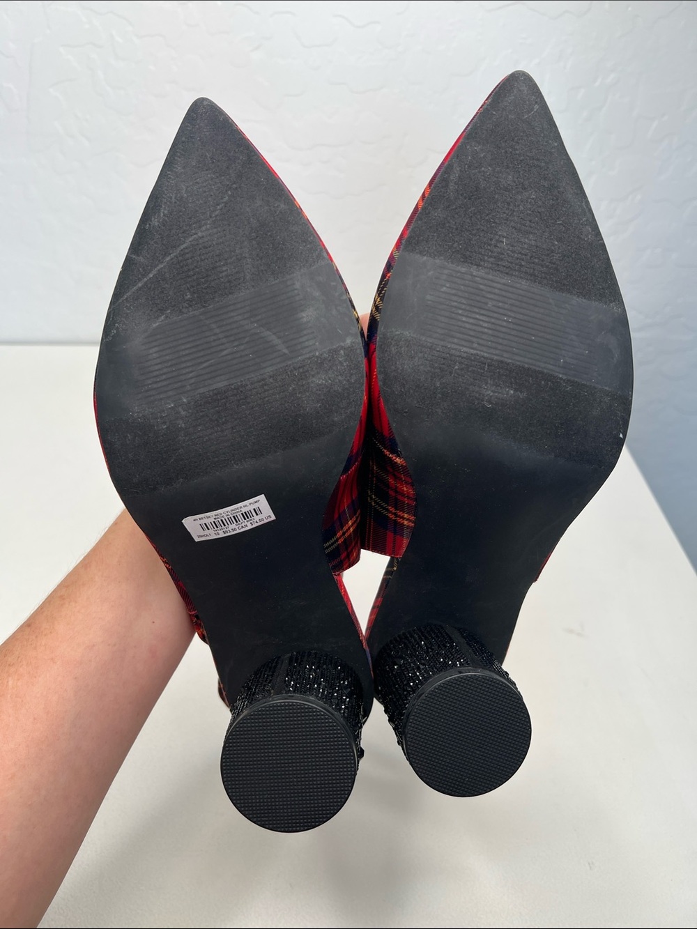 Torrid X Betsey Johnson Alley red plaid black cylinder sparkle heel 10W - Picture 13 of 13